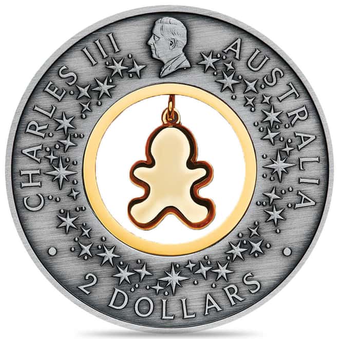 2026 2 oz Gingerbread Christmas Antiqued Colorized Silver Coin Perth Mint