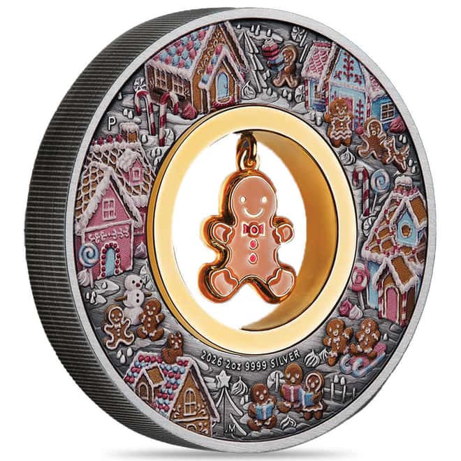 2026 2 oz Gingerbread Christmas Antiqued Colorized Silver Coin Perth Mint
