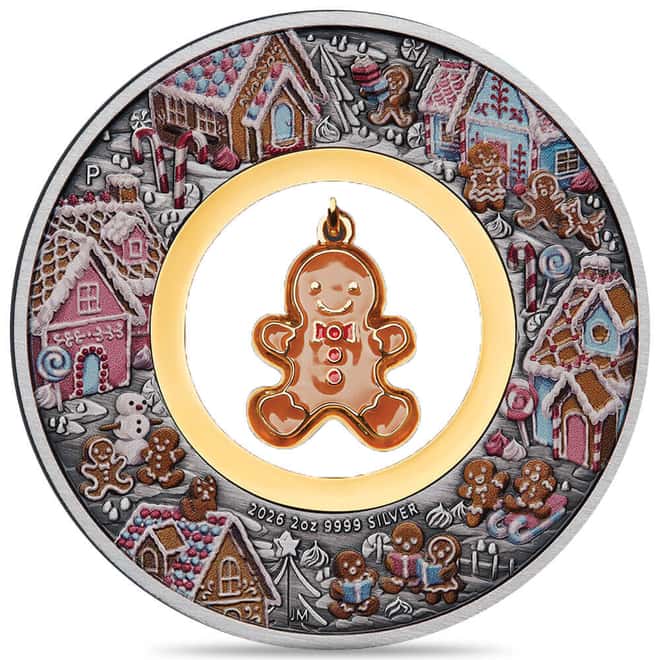 2026 2 oz Gingerbread Christmas Antiqued Colorized Silver Coin Perth Mint