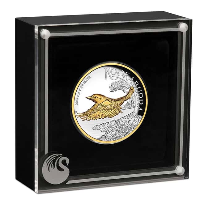 2026 2 oz Proof Silver Australian Kookaburra High Relief Gilded Coin Perth Mint