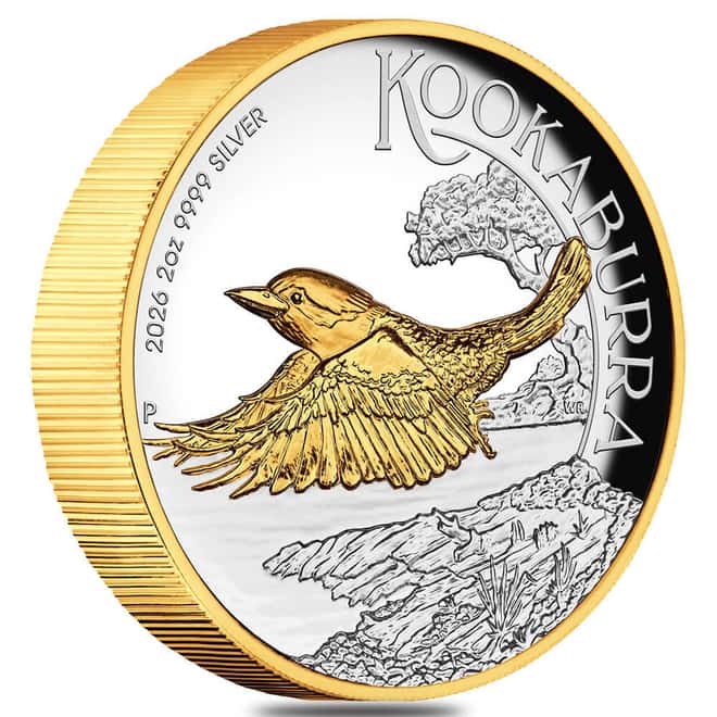 2026 2 oz Proof Silver Australian Kookaburra High Relief Gilded Coin Perth Mint