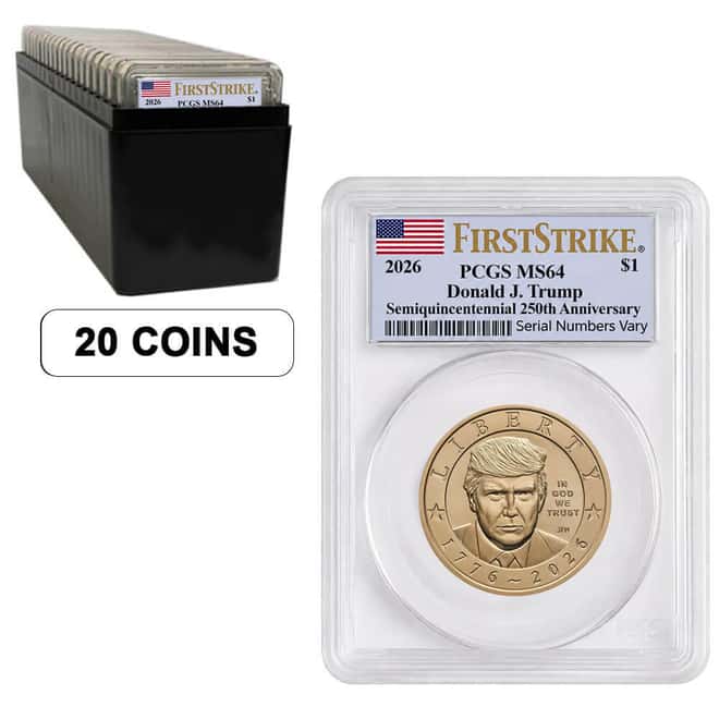 Box of 20 - 2026 (P) President Donald J. Trump $1 Coin PCGS MS 64 FS (Flag)