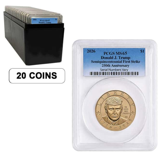 Box of 20 - 2026 (P) President Donald J. Trump $1 Coin PCGS MS 65 FS (Blue)