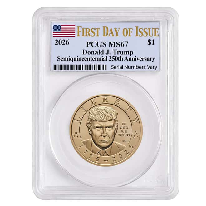2026 (P) President Donald J. Trump $1 Coin PCGS MS 67 FDOI (Flag)