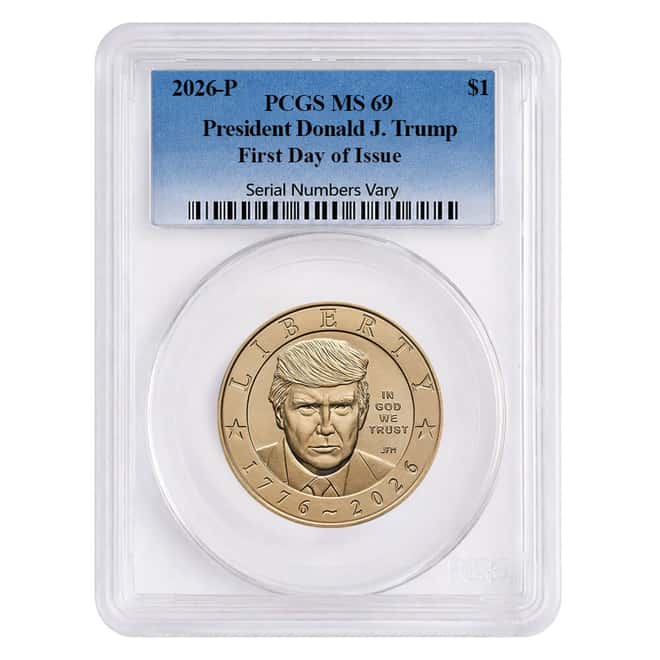 2026 (P) President Donald J. Trump $1 Coin PCGS MS 69 FDOI (Blue)