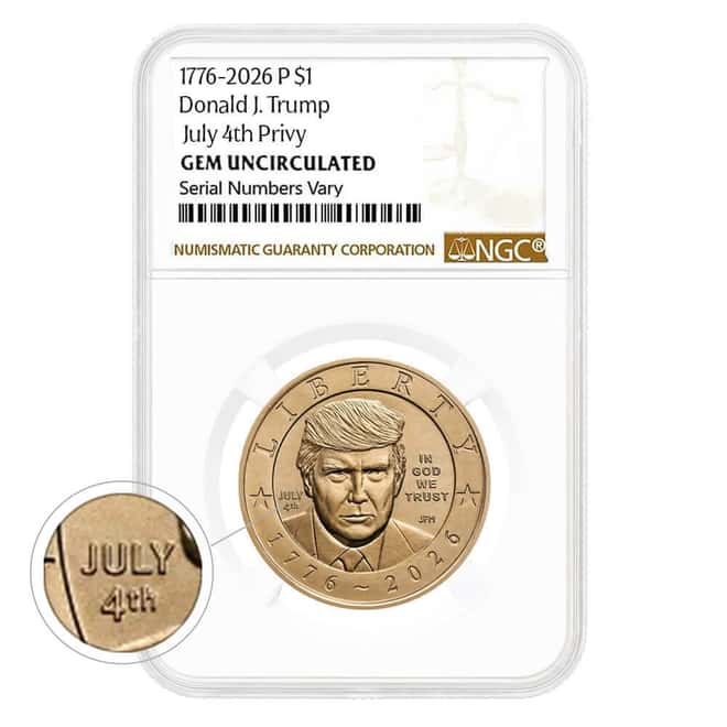 2026 (P) President Donald J. Trump July 4th Privy $1 Coin NGC Gem UNC