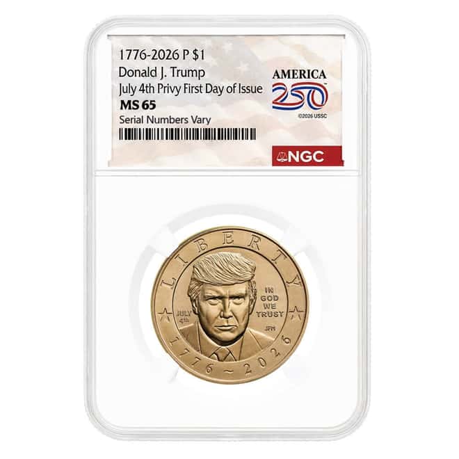 2026 (P) President Donald J. Trump July 4th Privy $1 Coin NGC MS 65 FDOI Semiquincentennial