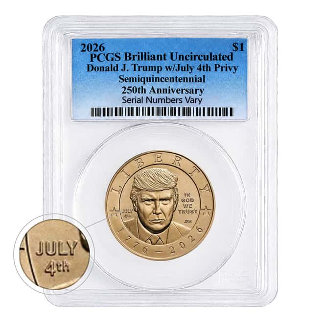 2026 (P) President Donald J. Trump July 4th Privy $1 Coin PCGS Gem UNC (Blue)