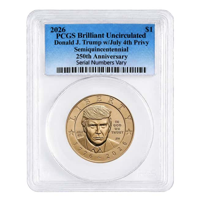 2026 (P) President Donald J. Trump July 4th Privy $1 Coin PCGS Gem UNC (Blue)