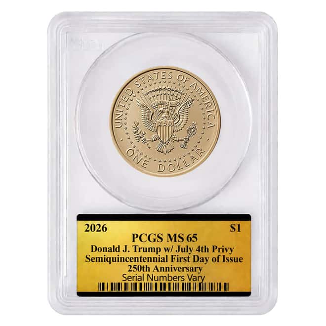 2026 (P) President Donald J. Trump July 4th Privy $1 Coin PCGS MS 65 FDOI Semiquincentennial 