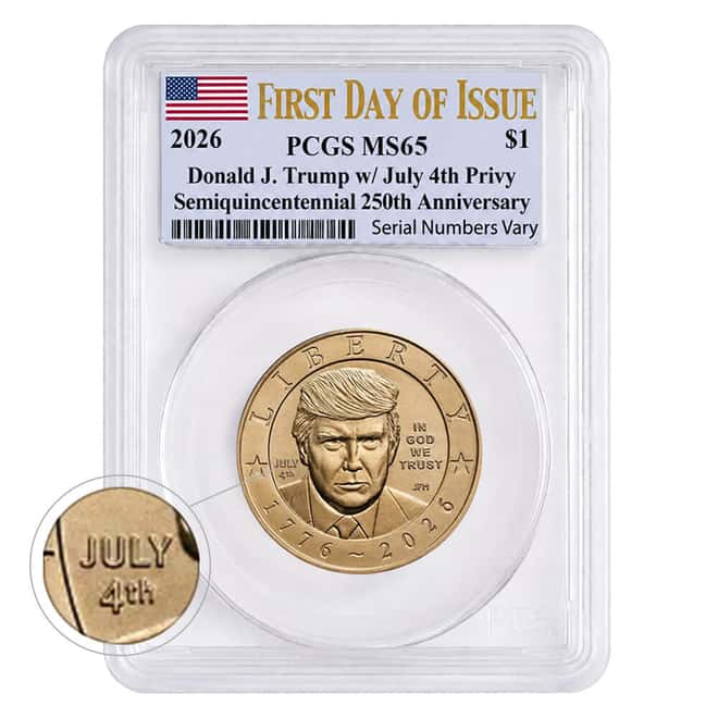 2026 (P) President Donald J. Trump July 4th Privy $1 Coin PCGS MS 65 FDOI (Flag)