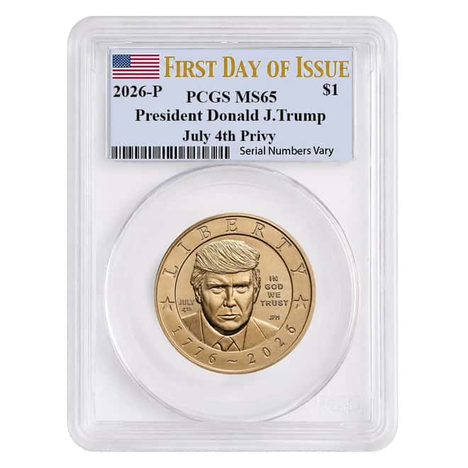 2026 (P) President Donald J. Trump July 4th Privy $1 Coin PCGS MS 65 FDOI (Flag)