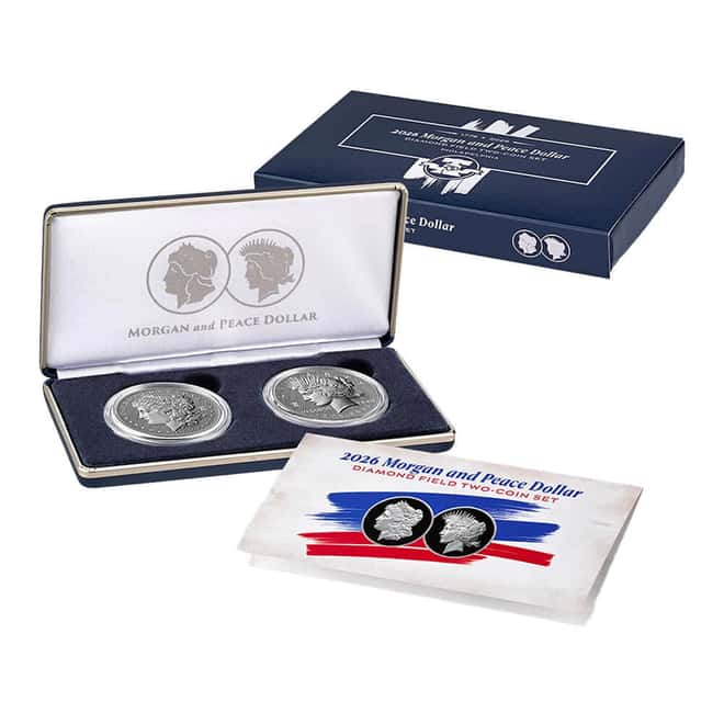 2026-P Morgan and Peace Silver Dollar Diamond Field 2-Coin Set (w/Box & COA)