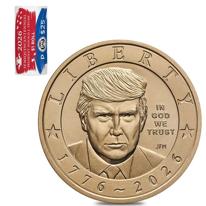 $25 Face Value Roll 2026-P President Donald J. Trump Semiquincentennial $1 Coin (25 Coins)