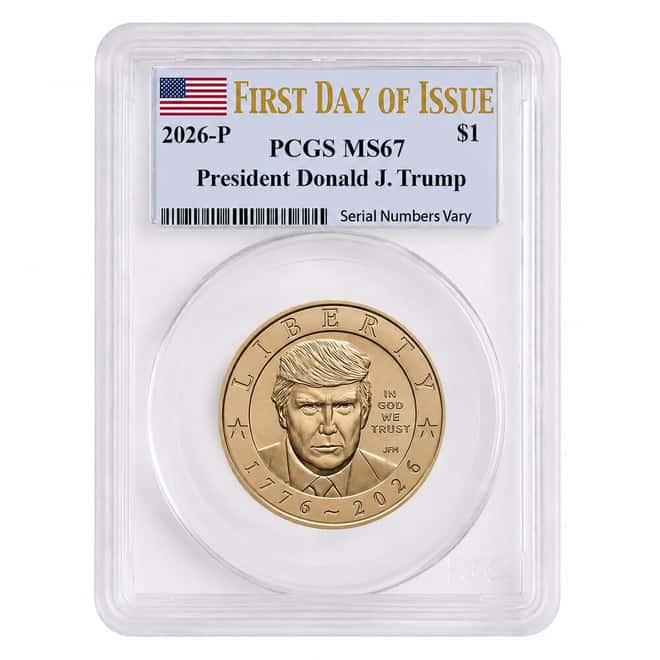 2026 (P) President Donald J. Trump $1 Coin PCGS MS 67 FDOI (Flag)