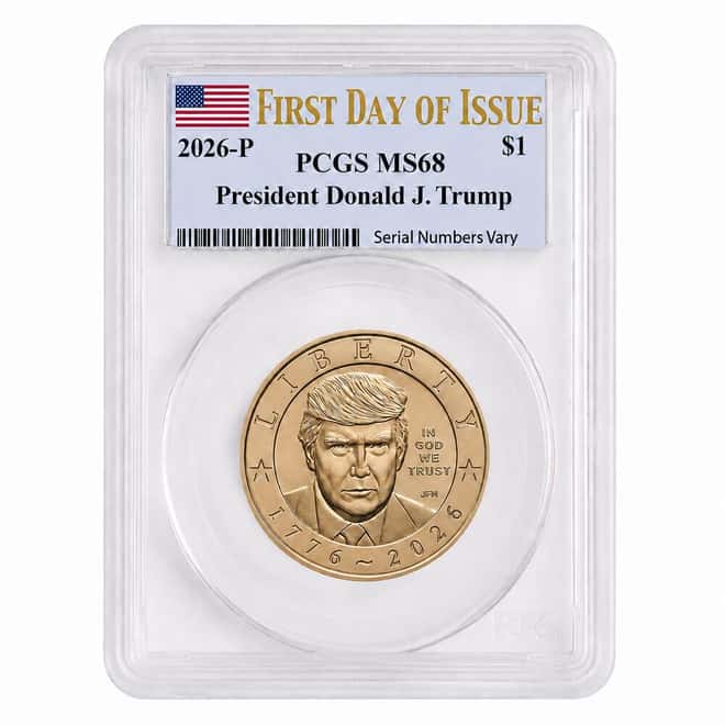 2026 (P) President Donald J. Trump $1 Coin PCGS MS 68 FDOI (Flag)