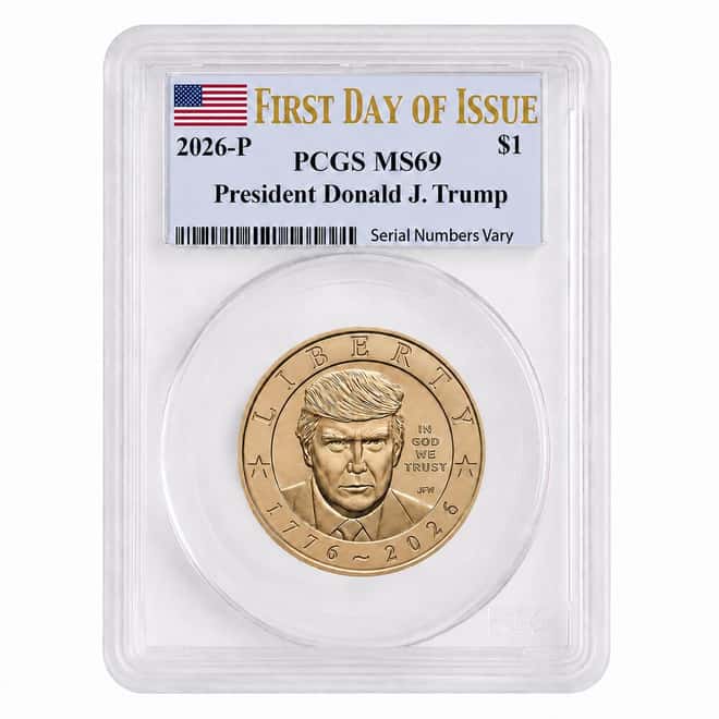2026 (P) President Donald J. Trump $1 Coin PCGS MS 69 FDOI (Flag)