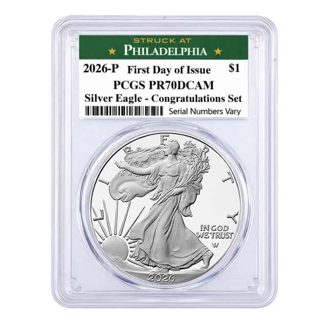 2026-P 1 oz Proof Silver American Eagle Congratulations Set PCGS PF 70 FDOI Philadelphia