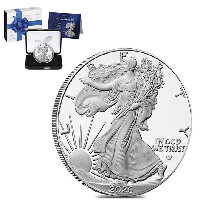 2026-P 1 oz Proof Silver American Eagle Congratulations Set (w/Box & COA)