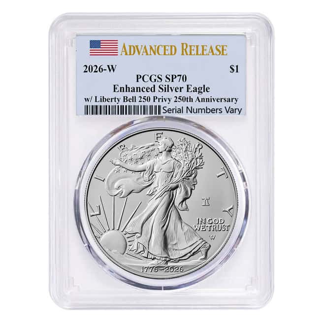 2026-W 1 oz Enhanced Uncirculated Silver American Eagle Liberty Bell Privy PCGS SP 70 AR