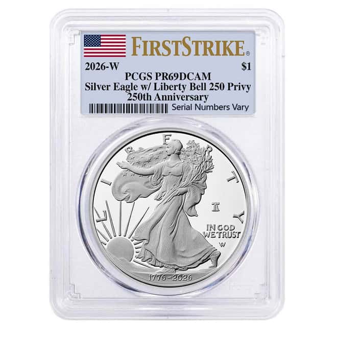 2026-W 1 oz Proof Silver American Eagle Liberty Bell Privy 250th Ann. PCGS PF 69 FS