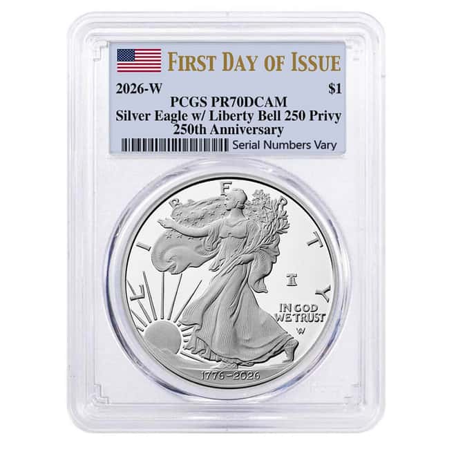 2026-W 1 oz Proof Silver American Eagle Liberty Bell Privy 250th Ann. PCGS PF 70 FDOI