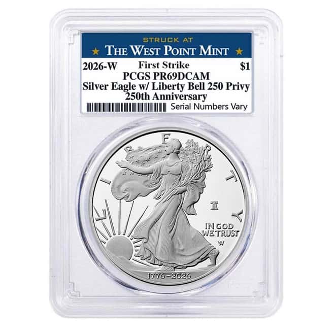 2026-W 1 oz Proof Silver American Eagle Liberty Bell Privy 250th Ann. PCGS PF 69 FS West Point