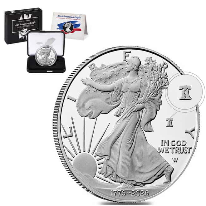 2026-W 1 oz Proof Silver American Eagle Liberty Bell Privy 250th Ann. (w/Box & COA)