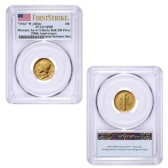 2026 Best of the US Mint 1916 Mercury Dime Gold Coin & Silver Medal Set PCGS SP/MS 69 FS