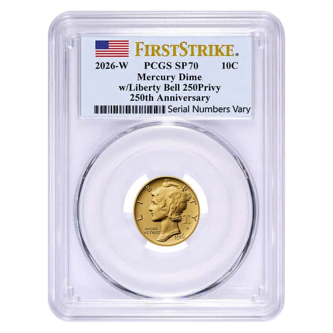 2026 1/10 oz Best of the US Mint 1916 Mercury Dime Gold Coin PCGS SP 70 FS