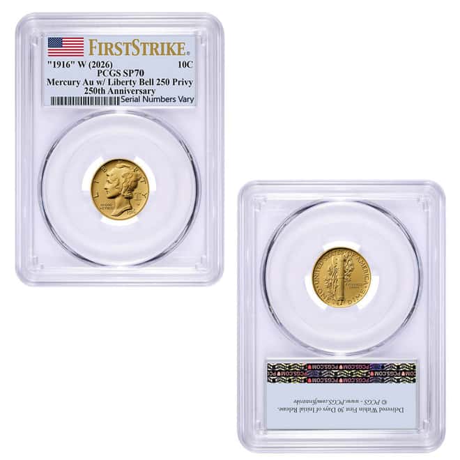 2026 Best of the US Mint 1916 Mercury Dime Gold Coin & Silver Medal Set PCGS SP/MS 70 FS