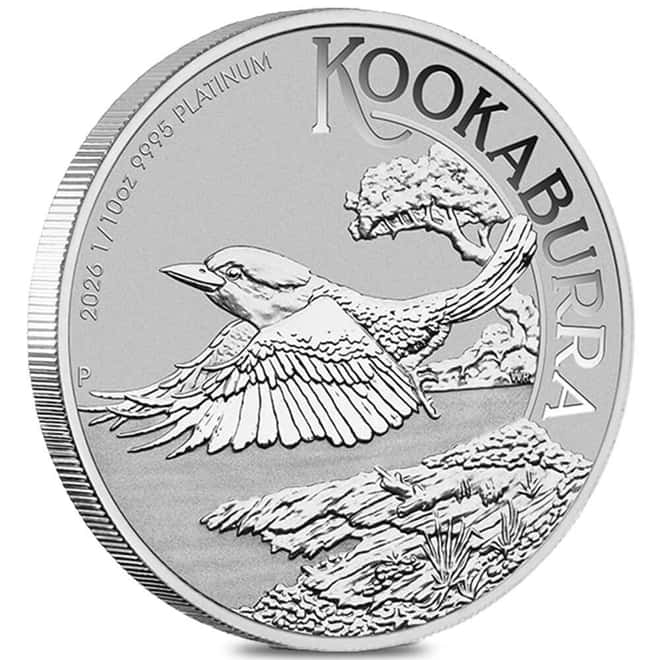 2026 1/10 oz Platinum Australian Kookaburra Perth Mint Coin .9995 Fine BU In Cap