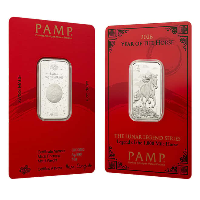 2026 10 Gram PAMP Suisse Lunar Horse Silver Bar (in Assay)