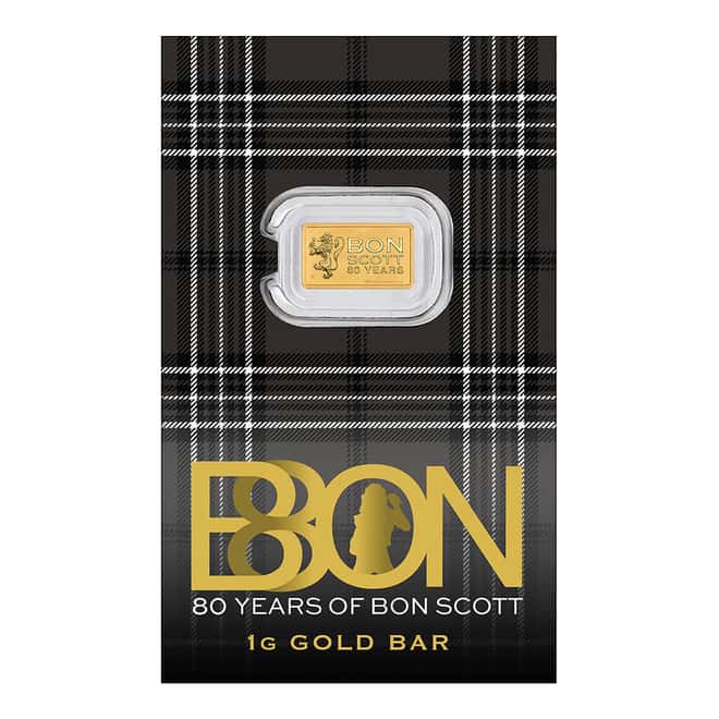2026 1 Gram Perth Mint Bon Scott 80th Ann. Gold Bar .9999 Fine (in Assay)