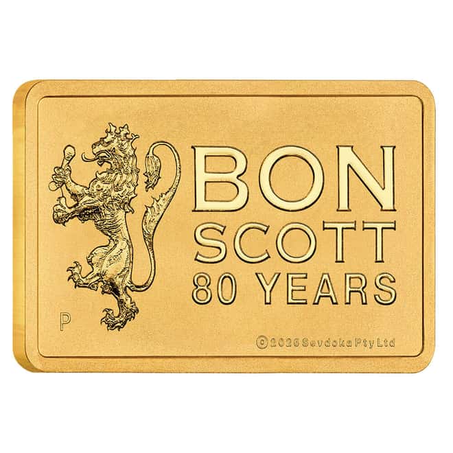 2026 1 Gram Perth Mint Bon Scott 80th Ann. Gold Bar .9999 Fine (in Assay)