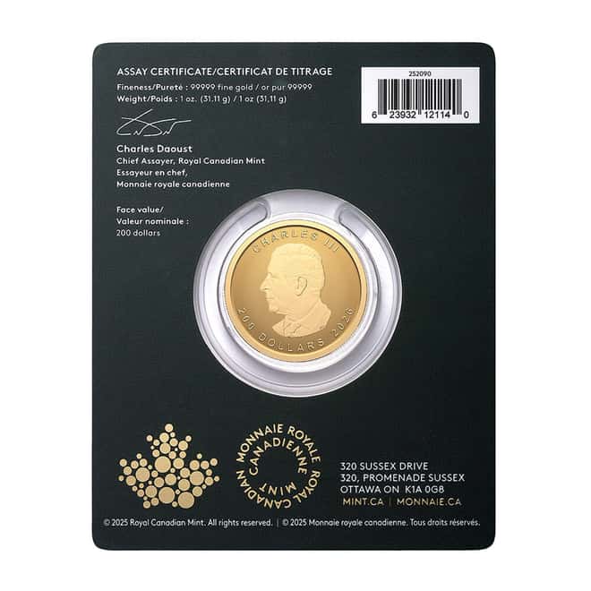 2026 1 oz Canadian Gold Maple Leaf $200 Coin BU .99999 Fine (in Assay)