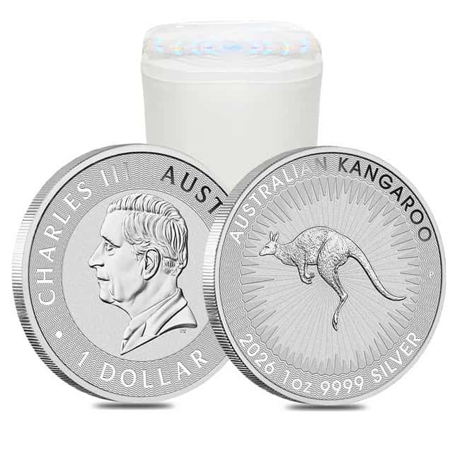 Roll of 25 - 2026 1 oz Australian Silver Kangaroo Perth Mint BU