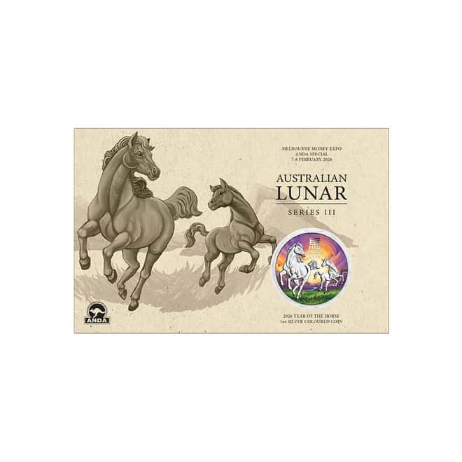 2026 1 oz Colorized Silver Lunar Horse Coin Perth Mint ANDA Expo