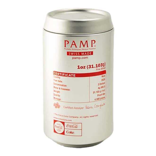 2026 1 oz PAMP Suisse Diet Coke® Shaped Silver Coin .9999 Fine