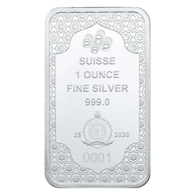 2026 1 oz PAMP Suisse Eid Mubarak Silver Coin Bar (in Assay)
