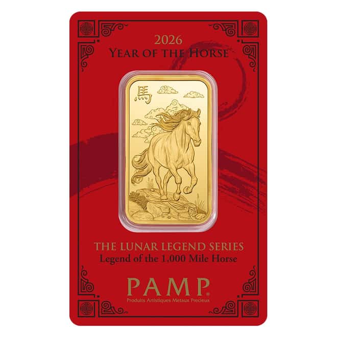 Box of 25 - 2026 1 oz PAMP Suisse Lunar Horse Gold Bar (in Assay)