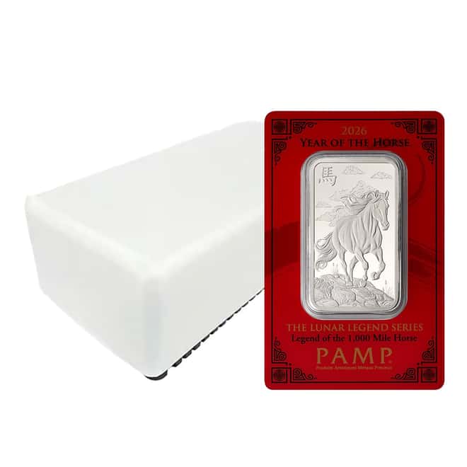 Box of 25 - 2026 1 oz PAMP Suisse Lunar Horse Silver Bar (in Assay)