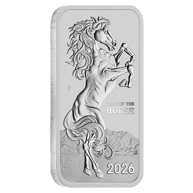 Box of 200 - 2026 1 oz Perth Mint Lunar Horse Silver Rectangular Coin Bar .9999 Fine