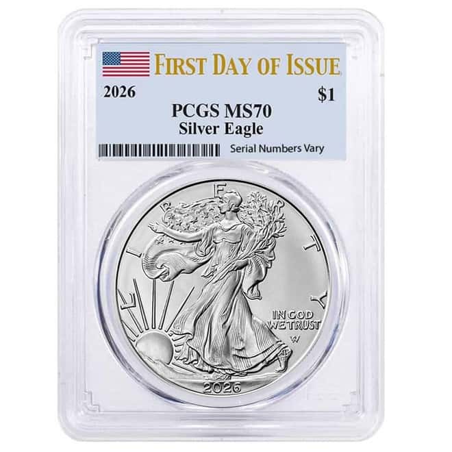 2026 1 oz Silver American Eagle PCGS MS 70 FDOI (Flag)