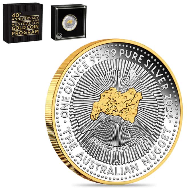 2026 1 oz Silver Australian Nugget 40th Ann. Proof Gilded Coin Perth Mint