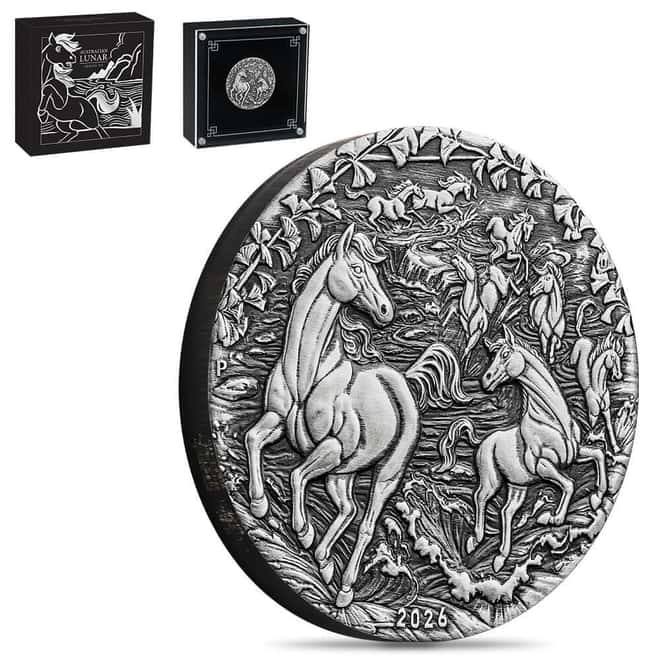 2026 2 oz Antiqued Silver Lunar Horse Coin Australian Perth Mint