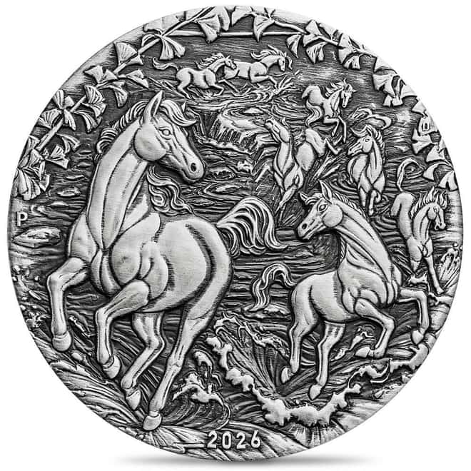 2026 2 oz Antiqued Silver Lunar Horse Coin Australian Perth Mint