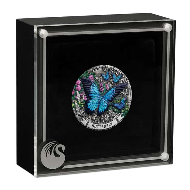2026 2 oz Butterfly Antiqued Colorized Silver Coin Perth Mint