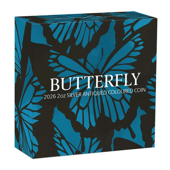 2026 2 oz Butterfly Antiqued Colorized Silver Coin Perth Mint