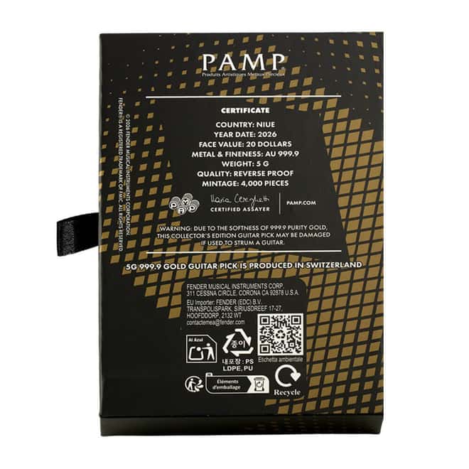 2026 5 gram PAMP Suisse Gold Guitar Pick Fender® Telecaster® 75th Ann.